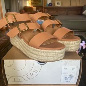 Urban outfitters tan wedge heels sandals. Size 7